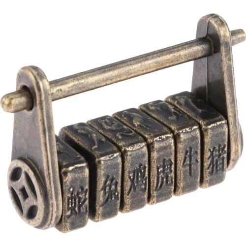 DRELD 1Pc Antique Bronze Chinese Old Keyed Padlock Retro Combination Password Lock Jewelry Box Padlock Furniture Door Decoration