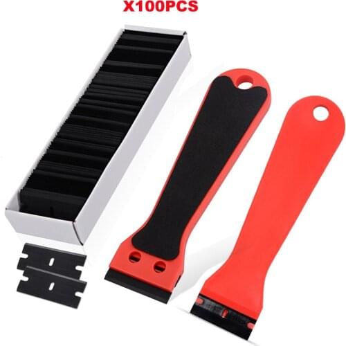 EHDIS 2Pcs Razor Scraper+100pcs Blades for Window Glass Cleaning Carbon Fiber Vinyl Wrap Sticker Remover Car Tint Film Squeegee