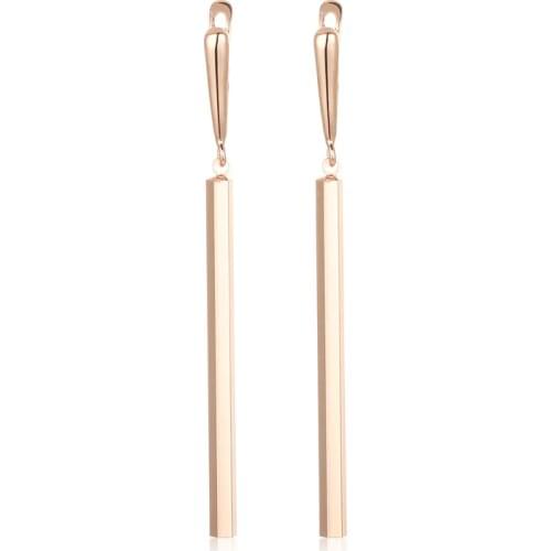 FJ Women Drop Earrings 585 Rose Gold Color Stick Elegant Faceted Long Earrings