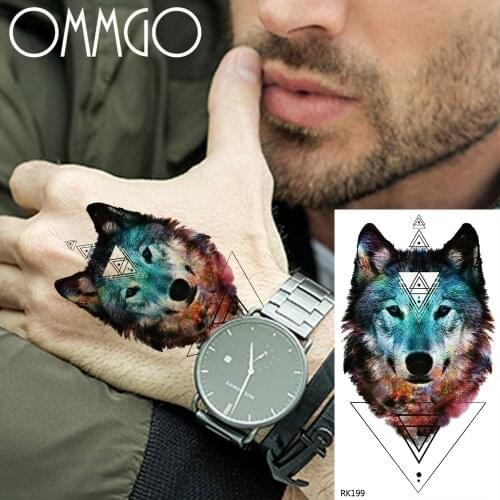 Geometric Triangle Wolf Temporary Tattoo Stickers For Men Women Arm Neck Animal Tatoo Paper Water Transfer Fake Tattoos Body Art