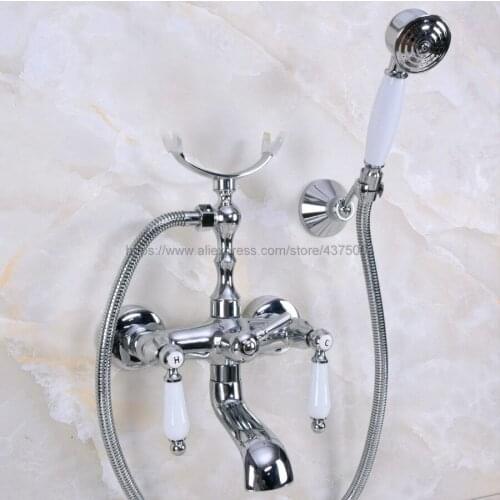 Chrome Polished Bathroom Bathtub Mixer Faucet Telephone Style With Brass Handshower Bath & Shower Faucets Nna236