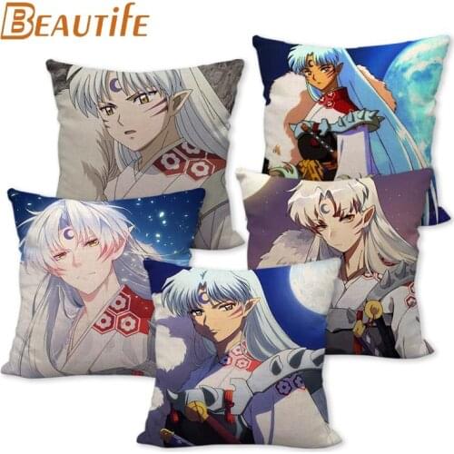 Custom Inuyasha Anime Sesshoumaru Pillowcase Wedding Decorative Cotton Linen Pillow Case For Home Pillow Cover 45X45cm One Side