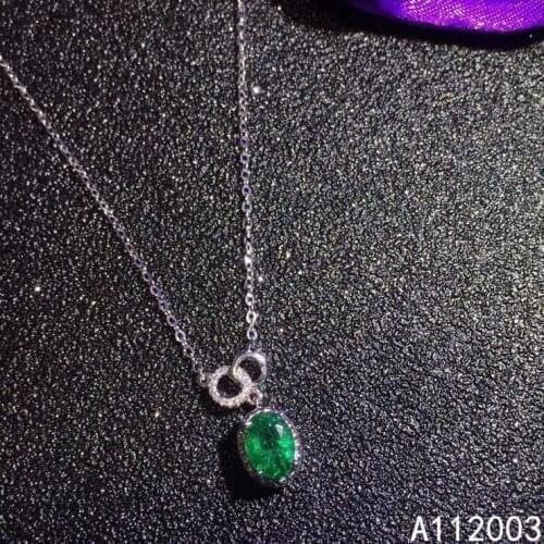KJJEAXCMY Fine Jewelry 925 Sterling Silver inlaid Natural Emerald Female Pendant Necklace beautiful Support test hot selling