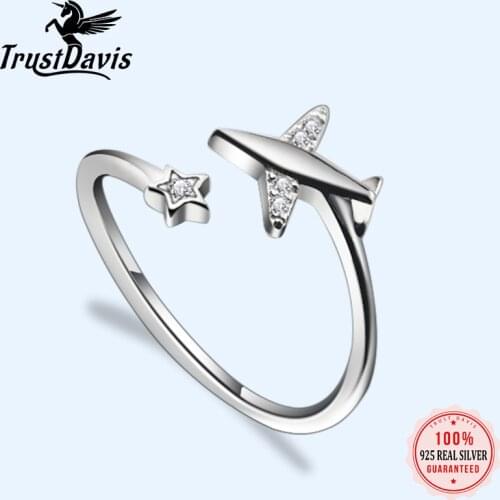 Trusta 925 Silver Plane Ring CZ Opening Fashion Jewelry Pure 100% 925 Sterling Silver Finger Rings Best Gift for Friends DS1714