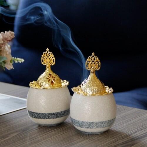 Creative Marble Pattern Ceramic Gold Metal Combination Incense Burner Middle East Arab Incense Burner One Piece Delivery