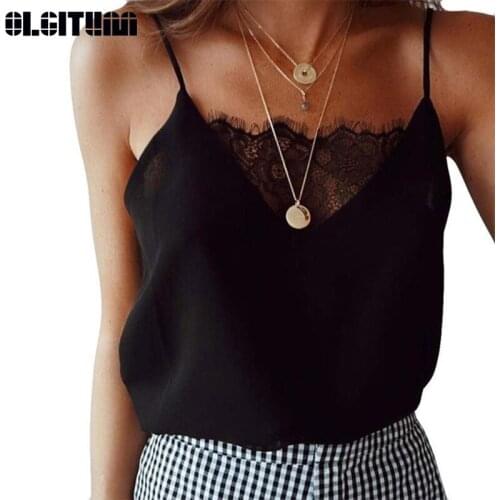 Hot Sale Women Blouse Tee Lace T shirts Vest 2020 Sexy Vest Camisole Crop Top Sleeveless T-Shirt White Black Tank Tops S-2XL