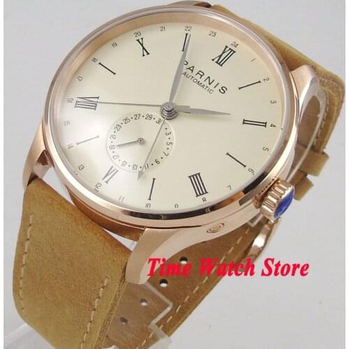 Parnis mens watch white dial silver hands DATE 42mm case 24 hours 5ATM ST1690 Automatic wrist watch men 948