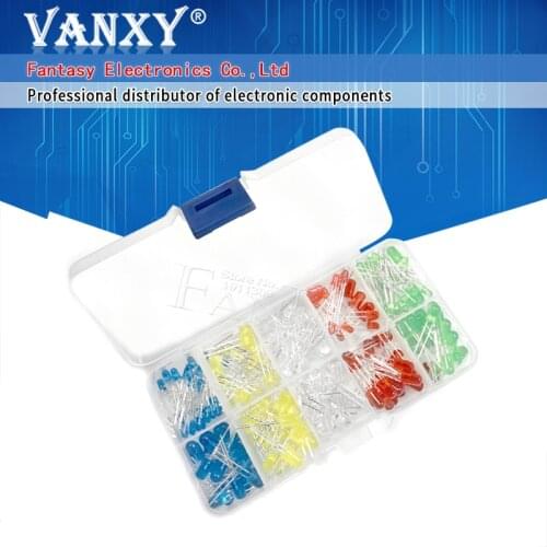 200PC 3MM 5MM Led Kit Mixed Color Red Green Yellow Blue White Light Emitting Diode Assortment In Box