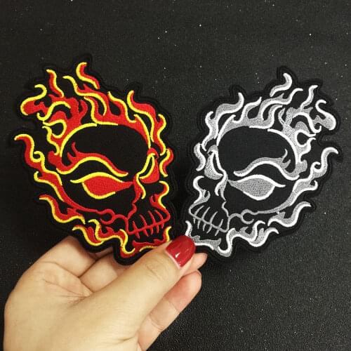 Fire Skull Embroidered Patches for Clothing Iron on Clothes Motorcycle Biker Appliques Badge Stripes Stickers Diy
