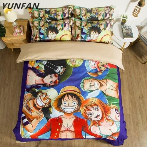 New pattern Japanese Anime One Piece Bedding Set Boy blue 3pcs bedclothes duvet cover quilt cover pillow case Good quality