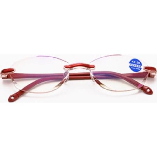 Women Anti-Blu-Ray Reading Glasses Ultralight Frameless Female Cut Edge Coating Film Lenses Presbyopic Eyeglasses 1.0-4.0 R268