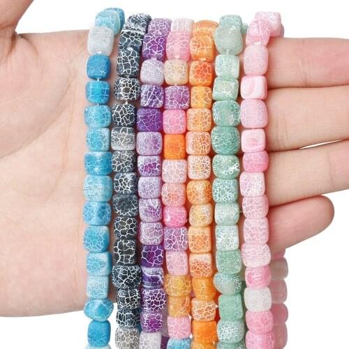 Wholesale Natural Stone Matte Dragon Veins Agates Beads Loose Square Shape Beads for Jewelry DIY Necklace Bracelet Charms 8mm