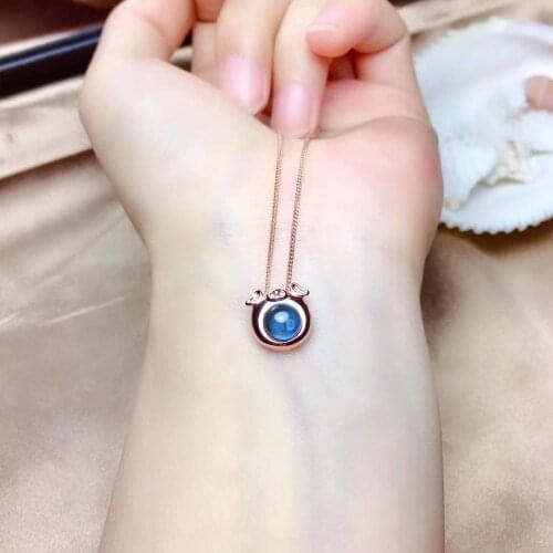 Natural Egg blue topaz necklace Pendant S925 silver natural gemstone Pendant Elegant cute small PigHead girl party gift jewelry