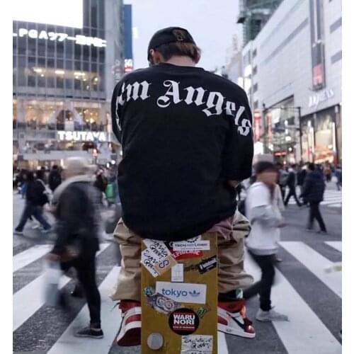 Palm Angels High Street New Long Sleeve Lettering Behind Stitching Men and Women Bat Sleeve T-shirt
