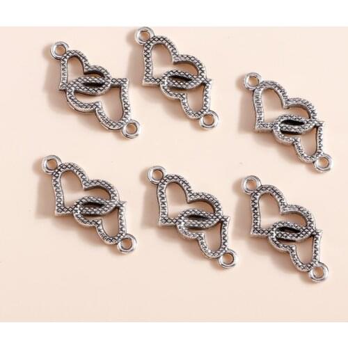 20pcs 28*14mm Trendy Couples Double Love Heart Charms Connector Fit Necklaces Pendants Bracelets DIY Jewelry Accessories