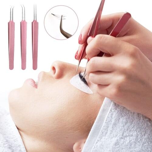 Professional Eyelash Tweezers Stainless Steel Antistatic Eyes Tweezers For False Eyelashes Extension