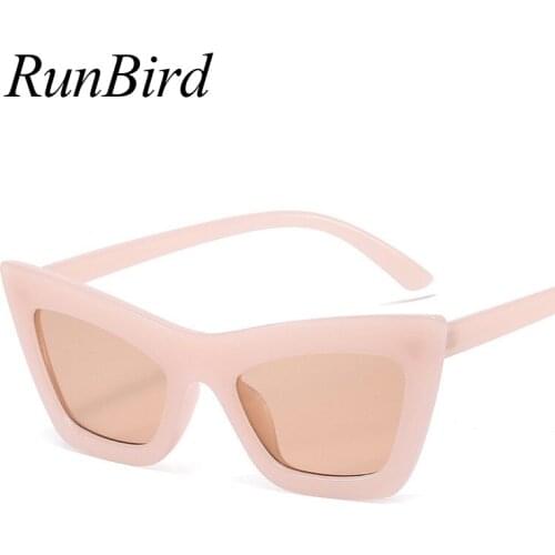 RunBird Cat Eye Sunglasses Women Fashion Jelly Blue Pink Sun Glasses Ladies Luxury Designer Sexy Cateyes Eyewear UV400 5539