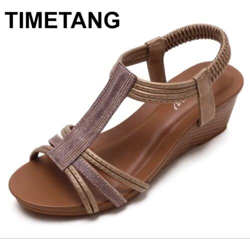 TIMETANG Slope Heel Sandals Womens Summer 2021 New Casual and Versatile Fashion Roman Thick-soled Sponge Cake with Thin Sandals