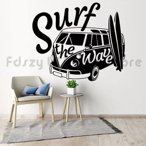 Modern Wall Decal Surf the Wave with Camper Car Wall Sticker Old Vintage Auto Car Wall Mural Vinyl Camper Van Wall PosterQ253