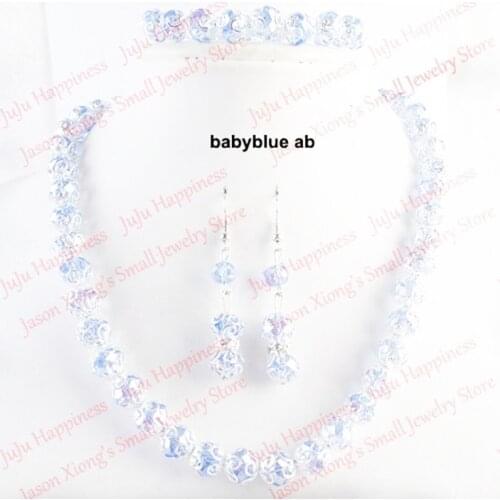 One set Handmade Babyblue AB Crystal Glass Beads Jewelry Set Necklace,Earring and Bracelet 233