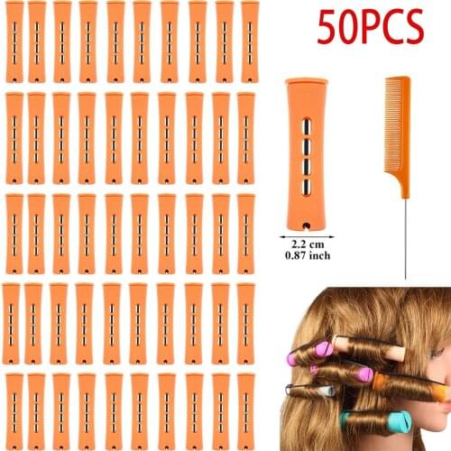 50 Pieces Hair Perm Rods Plastic Cold Wave Rods Hair Curling Roller Hair Styling Hairdressing Tools (0.87 Inch, Orange)