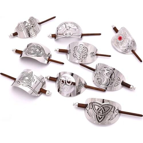 Viking Hair Sticks Hair Pins Knot Hair Slide With Wood Sticks Hair Jewelry For Men Women Unisex