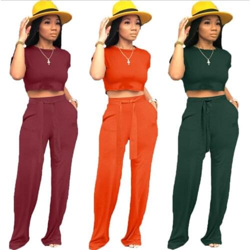 Women summer Casual Sportwear sleeve short tee top skinny pencil pants suits two piece set sporty tracksuit 3 color summer beach