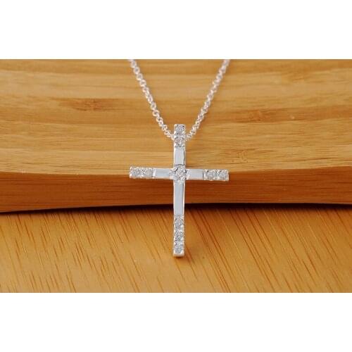 Hot charms 925 Sterling Silver Classic cross crystal Pendant Necklace For Women Wedding party fashion noble Jewelry Holiday gift