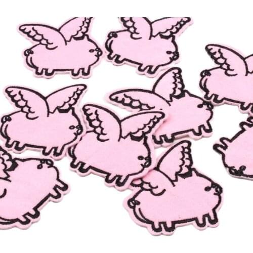 10pcs Iron On Embroidered Pink Pig Patches Cartoon Kids Clothes Appliques DIY Stickers Sewing Shoes Bags Apparel Jack Appliques