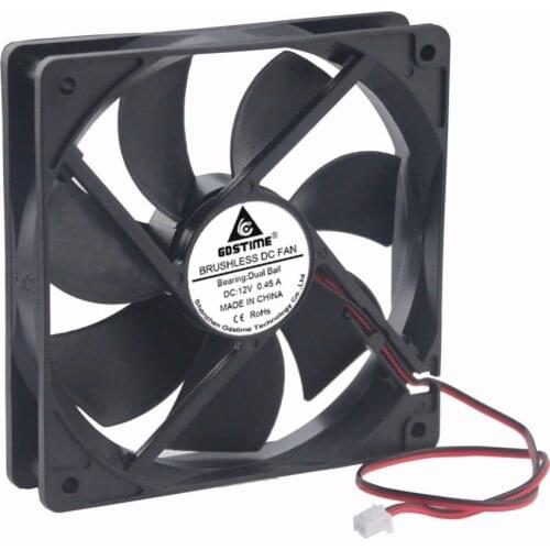 100 pcs Gdstime 0.45A High Speed 3300RPM 120mm x 25mm 12V Ball Bearing 12025B 12cm 2Pin DC Motor Cooling Fan 120*120*25mm