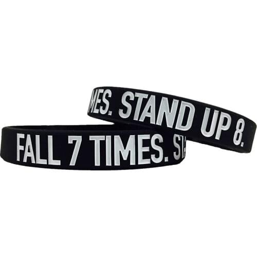 300pcs Motivational FALL 7 TIMES STAND UP 8 Silicone Bracelets Rubber Wristbands Free Shipping by DHL