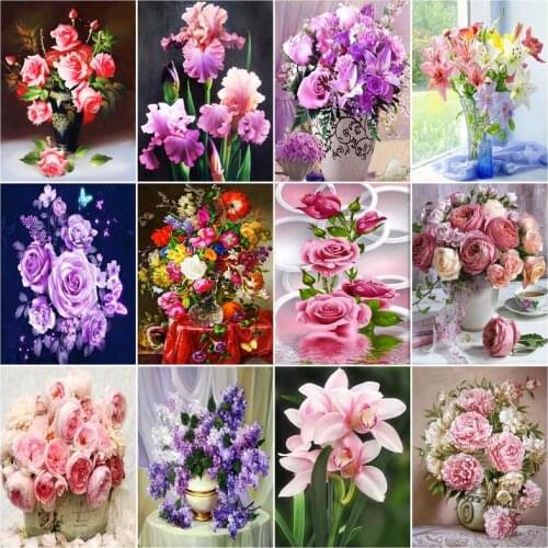 SDOYUNO Pink Flowers 5d Diamond Painting Rhinestone Pictures Full Square/Round Mosaic Diamond Embroidery Home Decor