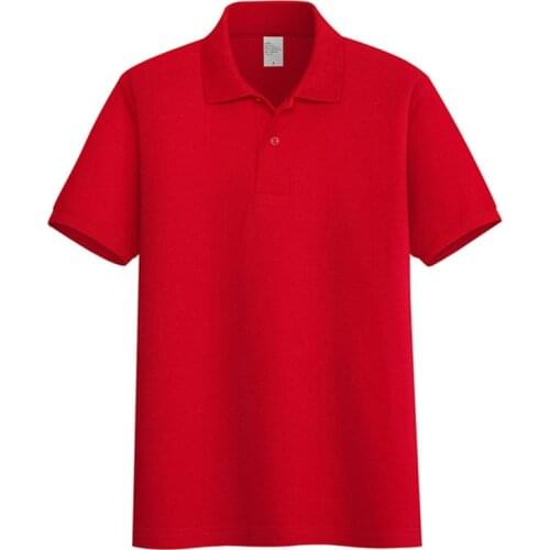 AOLIWEN men red 65% cotton polo shirt with buttons solid color short sleeve casual business summer breathable tight polo shirt