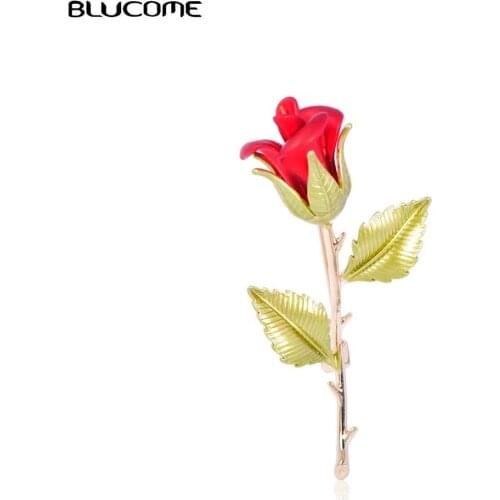 Blucome Red Pink Rose Flower Brooches Women Men Gifts Fashion Metal Plant Enamel Wedding Party Banquet Brooch Lapel Pins