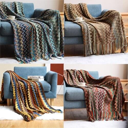 Bohemia Style Large Knit Plaid Blanket Fleece Bedspread On The Sofa Hotel Decor Nap Air Conditioning Blankets With Tassel
