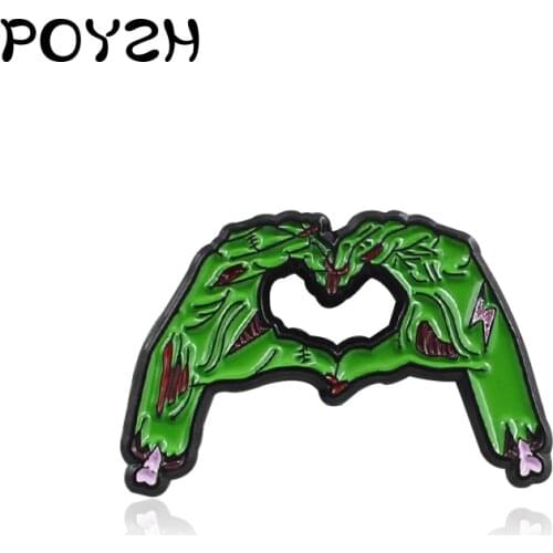 Green Skull Hands Skeleton Brooches Love zombie Broken hand Enamel pin Lapel shirt knapsack badge kids Jewellery Halloween gift