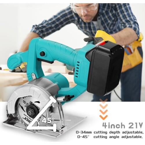 21V Electric Circular Saw 0-34mm Cutting Depth Adjustable Lithium Battery Woodworking Tool Wood Board Marble Cutting Machine