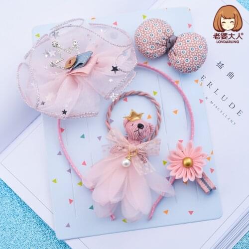 Lovdarling Handmade Mesh Skirt Bear Diamond Crown Flower Childrens Headband Headband Combination Gift Set