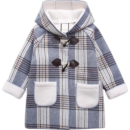 Girls long woollen coat winter wool hooded coat 3-14 years old