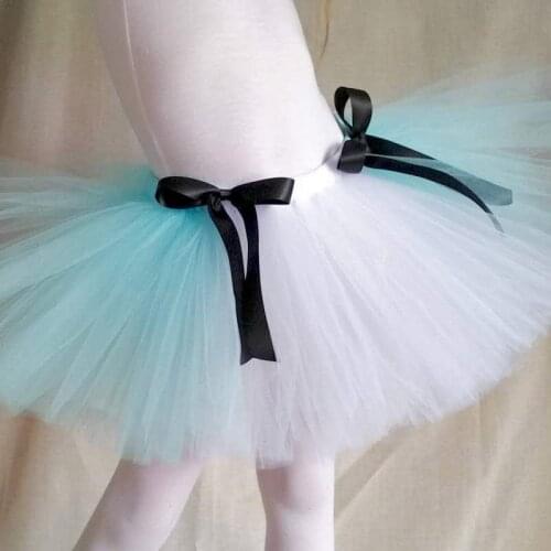 Girls' mesh skirt dance show fashion Tutu skirt small fresh bow puff skirt Daily life, birthday party, blue and white patchwork