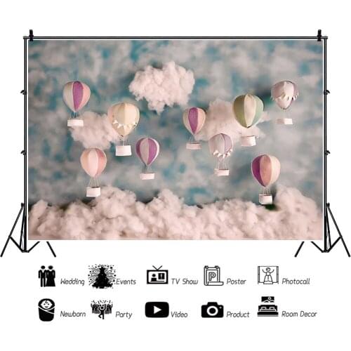 Hot Air Balloon with White Clouds Background for Portrait Photography Party Photozone Photo Decors Backdrops Studio