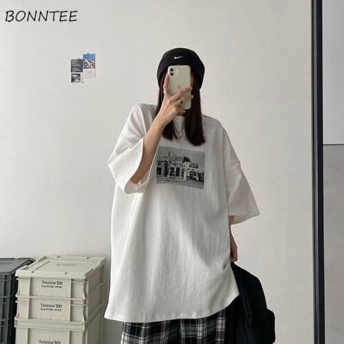 T-shirts Women Oversize Loose Casual Natural Scenery Summer Couples Preppy Korean Style Streetwear All-match Bf Ulzzang Trendy