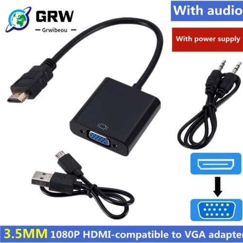 HDMI-compatible TO VGA Adapter Cable Male To Famale Converter 1080P VGA Jack 3.5 AUX Cable USB Power For PC Laptop projector TV