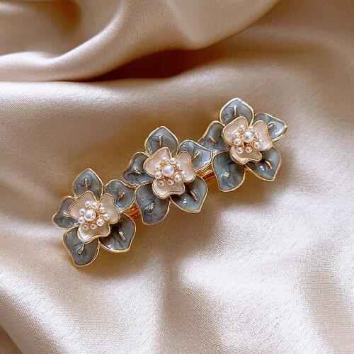 Korean Women New Fashion Blue Petal Pearl Flower Hairgrips Hair Clips For Girls Hair Accessories Hairpins