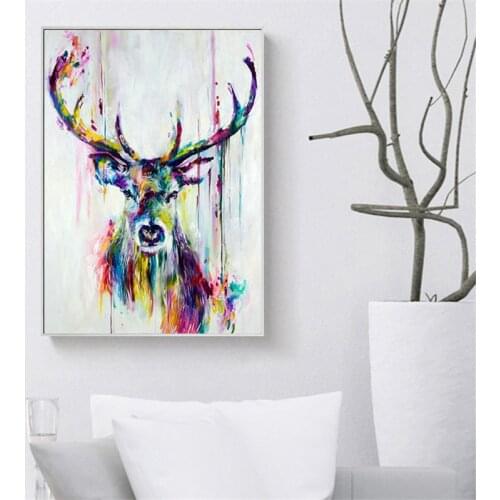 Colorful Deer Head Stag Animal Wall Art Canvas Painting Nordic Posters and Prints Wall Pictures for Living Bedroom Decoration