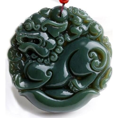 Natural Hetian Jade Dragon Pendant Pixiu Necklace Charm Jewellery Fashion Accessories Hand-Carved Man Woman Amulet Gifts