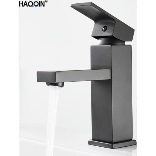 HAOQIN Square Faucet Sink Faucet Tapware Taps Hot Cold Water Mount Faucets Black Faucet Mixer Single Hole Bath Tap Chrome101