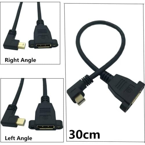 Gold mini DisplayPort Male 90 degree Left Right elbow to DisplayPort Female 4K patch cord 1.2 HD displayport extension cord 0.3m