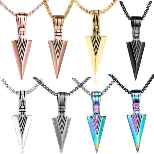 Fashion Retro Arrow Pendant Necklaces Stainless Steel Arrowhead Colorful Necklace for Men Him Punk Jewelry 24Inch