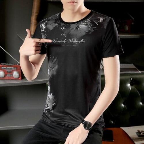 2020 Summer T-shirts Men O Neck Ice Silk Top Tees Male Short Sleeve T-shirt Homme Slim Polyester Men Clothes Fashion Print Coat